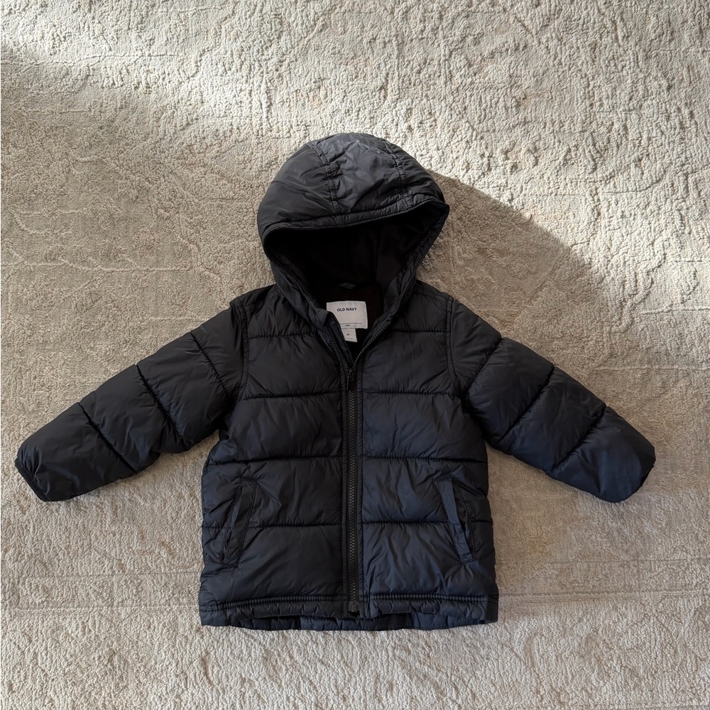 Old Navy Black Puffer Hooded Jacket 3T
